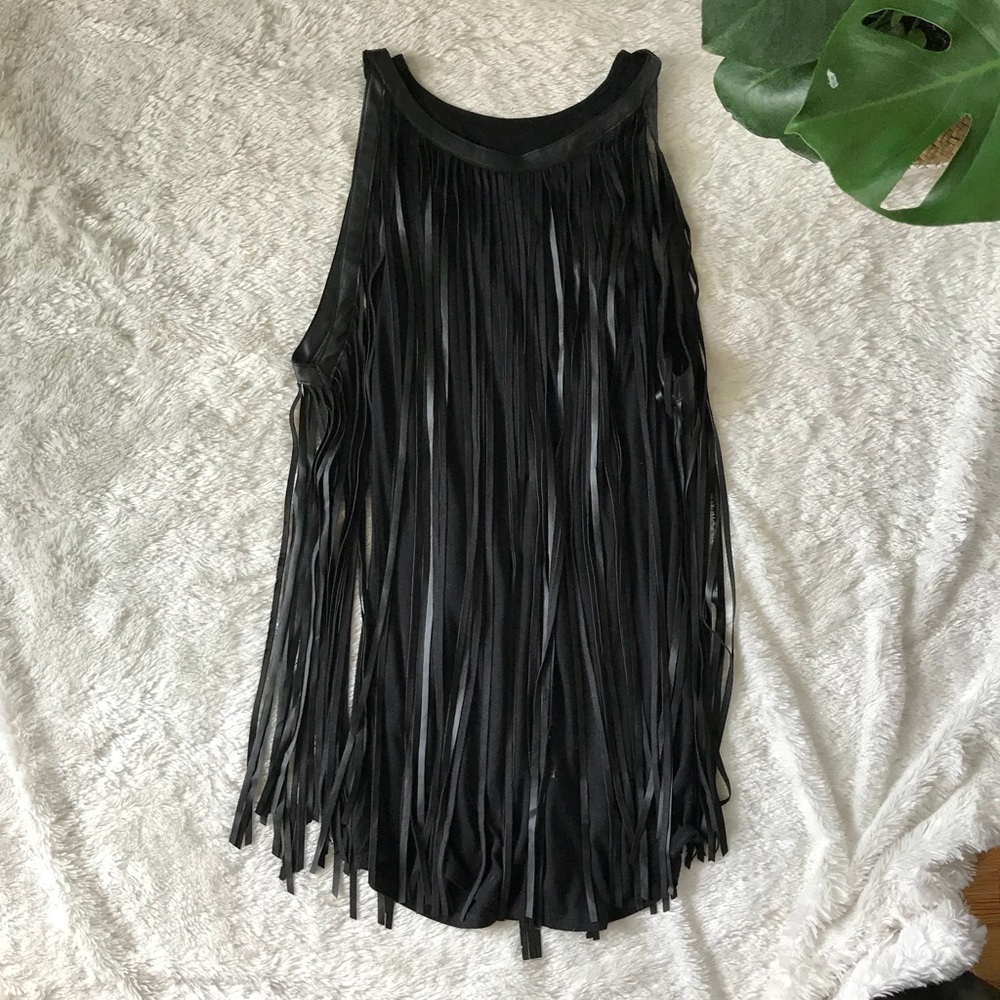 Leather Fringe Dress S Black